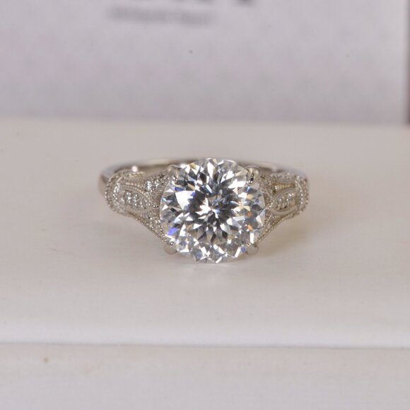 3ct Certified Moissanite Engagement Ring Russian Cut Vintage Style - Picture 4 of 6